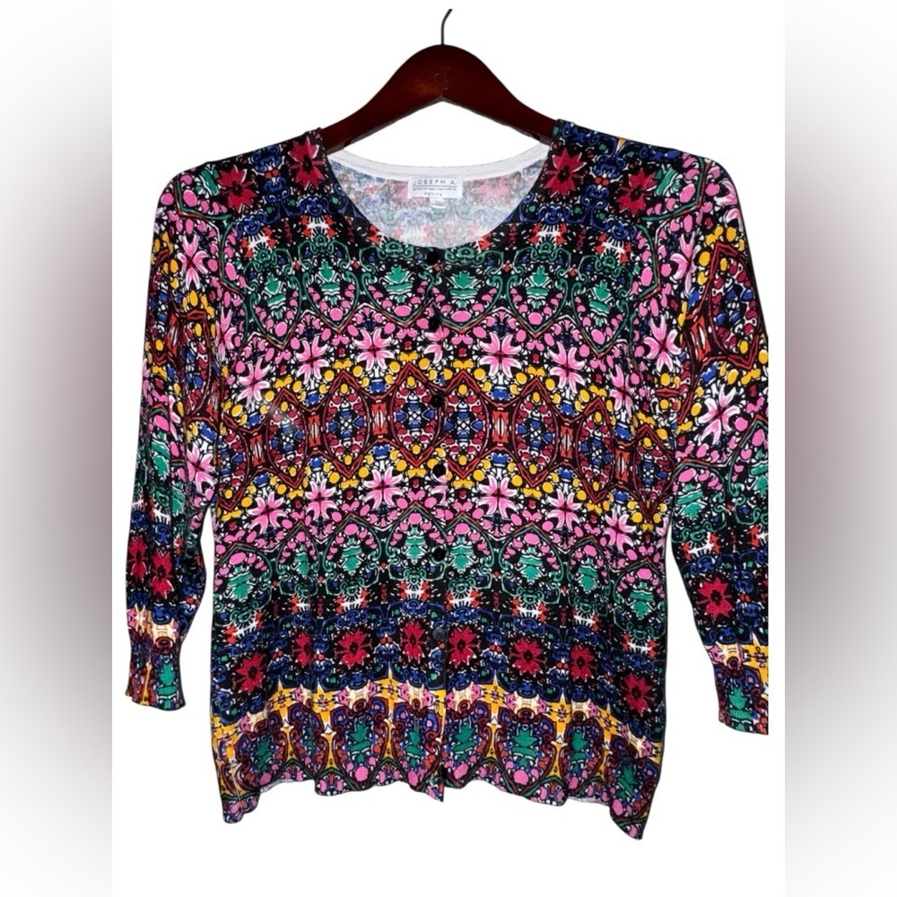 Joseph A Petite Multicolor Boho Print Cardigan | 3/4 Sleeve | PL